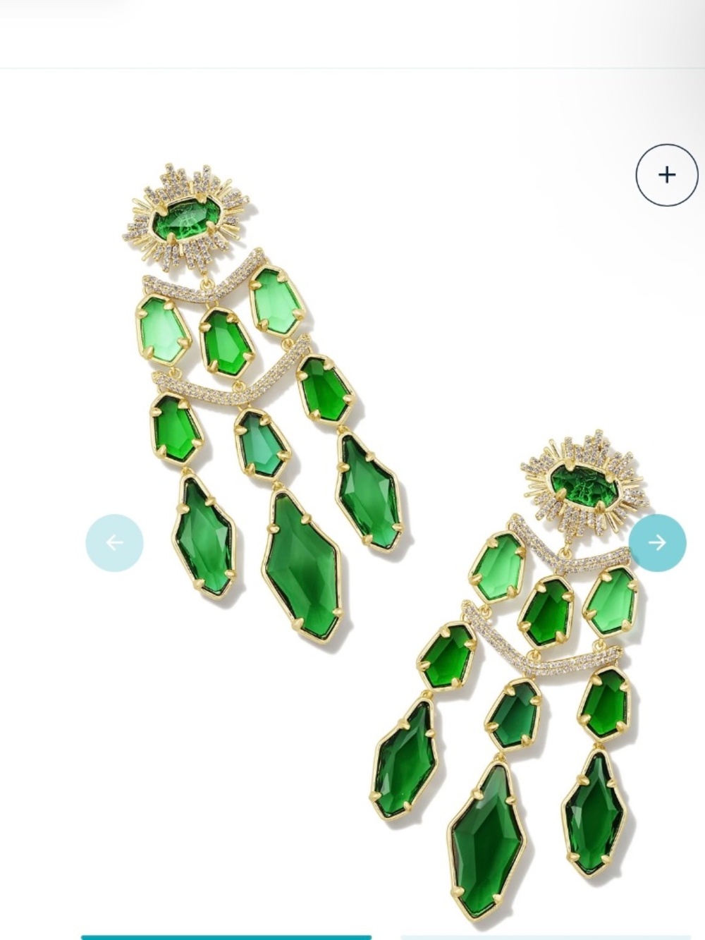 Kendra Scott Alexandria Tiered Statement Earrings in Gold & Green Glass - Picture 4 of 5